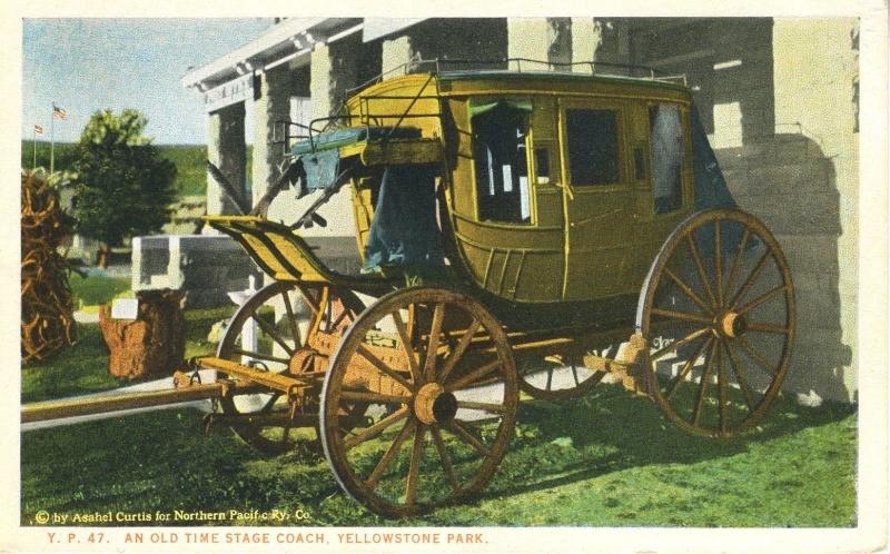 Old Time Stage Coach Yellowstone Park Asahel Curtis Northern Pacific Postcard E1