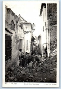 Malaga Spain Postcard Picturesque Street c1930's Vintage Posted RPPC Photo