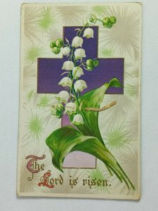 Vintage Postcard 1911 The Lord is Risen Happy Easter Cross & Flowers