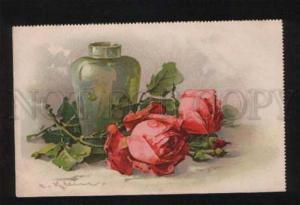 3053839 PINK ROSES w/ VASE by C. KLEIN vintage TSN Publ. PC