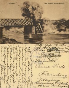 poland, WARSAW WARSZAWA, Railway Bridge after the Explosion (1916) Postcard