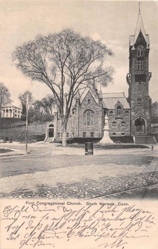 SOUTH NORWALK CONNECTICUT FIRST CONGREGATIONAL CHURCH~CIVIL WAR MONUMEN POSTCARD