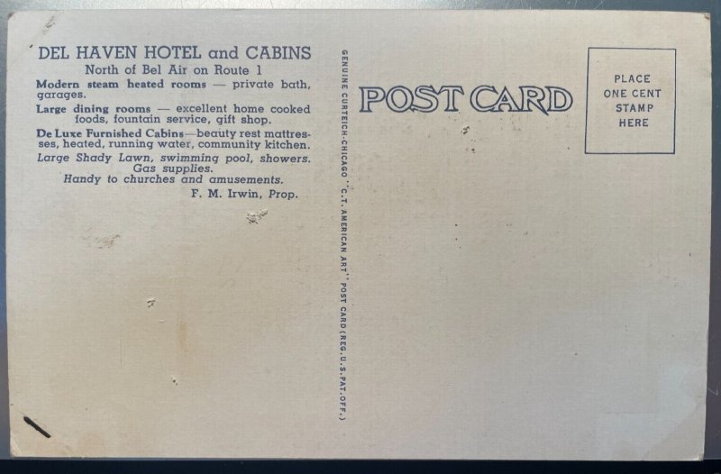 Vintage Postcard 1933 Del Haven Hotel & Cottages, N. Belair, Maryland (MD)