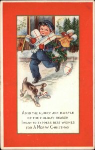 Whitney Young Boy Delivery Man Postal Worker and Dog Vintage Postcard