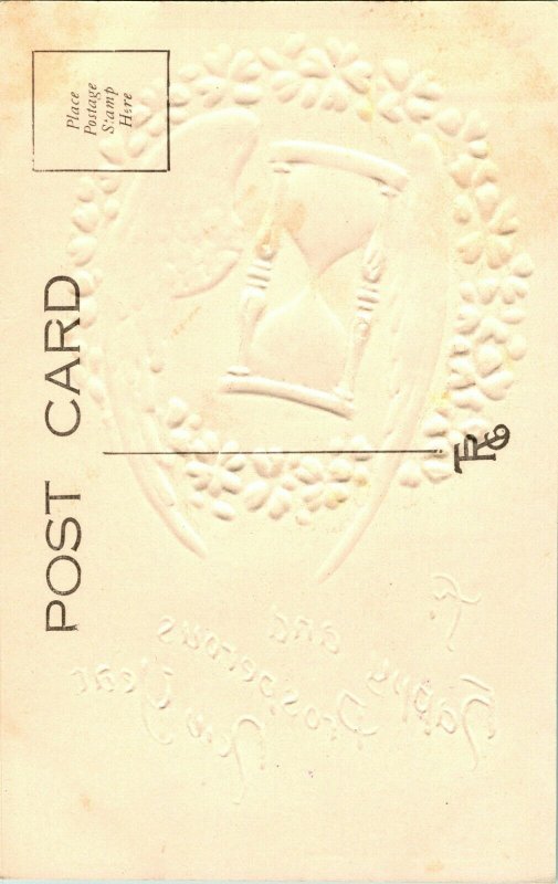 Vtg Carte Postale 1910s Un Happy And Prosperous Neuf An Doré en Relief Sablier