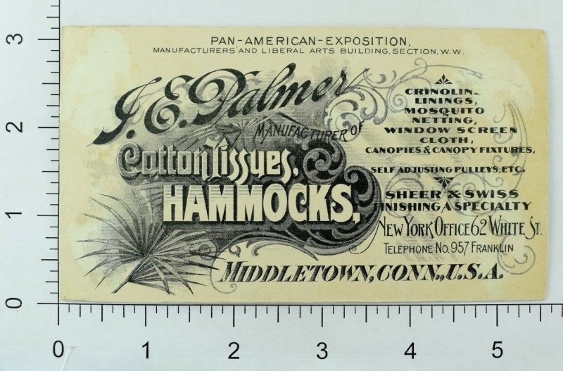 Engraved Pan-American Expo. J. E Palmer Arawana Mills Hammocks Crinolines P78