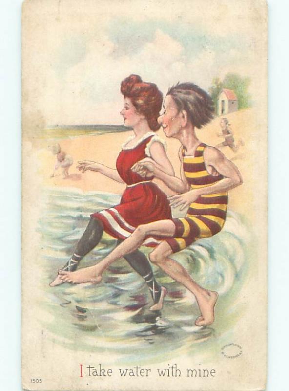 Pre-Linen Risque MAN RUNNING WITH SEXY GIRL AT THE BEACH AB6047