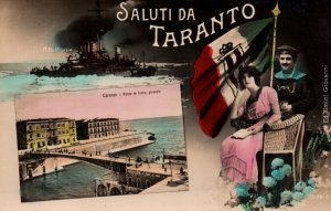 Postcard Italian Royal Navy Sailor 'Greetings from Taranto' - Iron Bridge