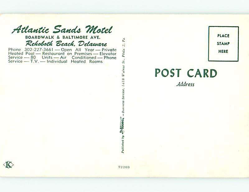 Unused Pre-1980 ATLANTIC SANDS MOTEL Rehoboth Beach Delaware DE s3187