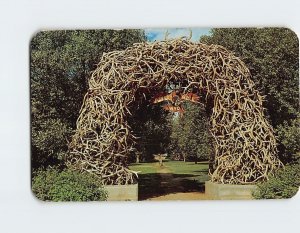Postcard Arch of Elkhorns on the old town Square at Jackson, Wyoming