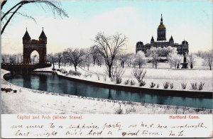 Capitol and Arch Winter Scene Hartford Connecticut  Postcard C101