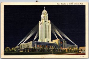 State Capitol At Night Lincoln Nebraska NB Government Office Building Postcard