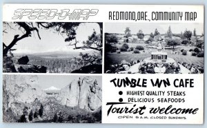 Redmond Oregon Postcard Speed-O-Map Community Map Tumble Inn Cafe c1940 Vintage