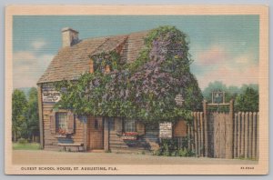 St Augustine Florida~Oldest School House~Bell~Linen Vintage Postcard
