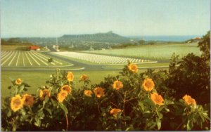 Postcard HI - National Memorial Cemetery in crater of punchbowl volcano