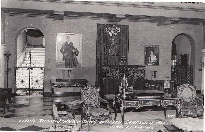 Postcard RPPC Living Room John Ringing Mansion Sarasota FL