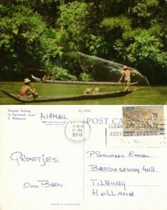 malay malaysia, SARAWAK BORNEO, Native Dayaks Fishing (1980) Postcard