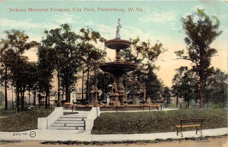 Parkersburg West Virginia c1910 Postcard Jackson Memorial Fountain City Park