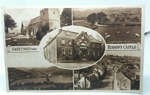 Bishops Castle Hotel Church Street View Vintage Multiview Shropshire Postcard
