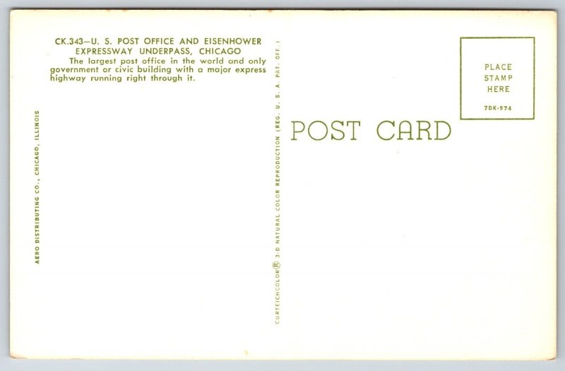 Chicago Illinois~US Post Office & Eisenhower Expressway Underpass~1950s Postcard