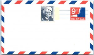 M-41681 Plain Postcard Frank Lloyd Wright 2 Cent & US Air Mail 9 Cent Postage