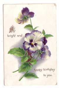 BrIght and Happy Birthday Pansies, Used 1909, Newfoundland Split Ring Cancel