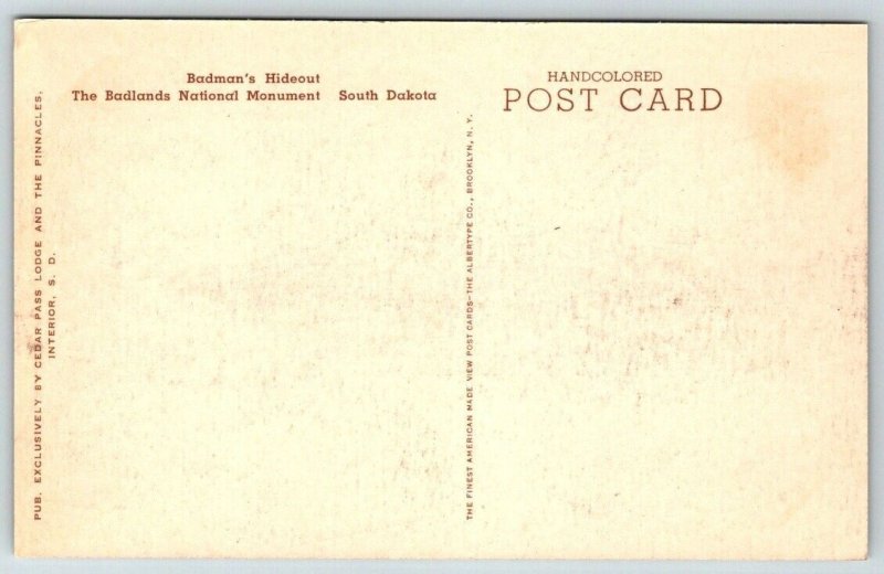 Hand Colored   Badlands National Monument  South Dakota  Postcard