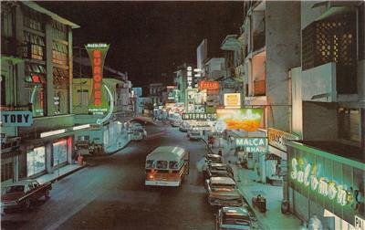 Central Avenue Night View PANAMA CITY Street Scene Neon c1960s Vintage Postcard