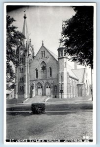 Jefferson Wisconsin WI Postcard RPPC Photo St. John Lutheran Church c1940's