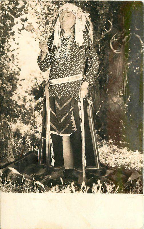 1930s Native American Indian Chief Rppc Real Photo Postcard 1879 Topics Cultures 