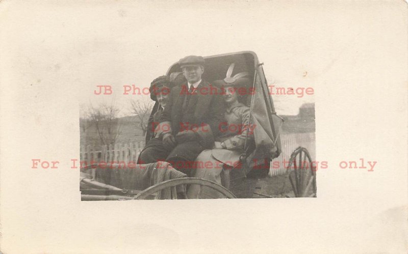 Unknown Location, RPPC, Katie Hunsberger in Carriage with a Man & another Woman