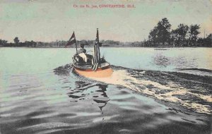 Motor Launch Boat St Joseph River Constantine Michigan 1909 postcard