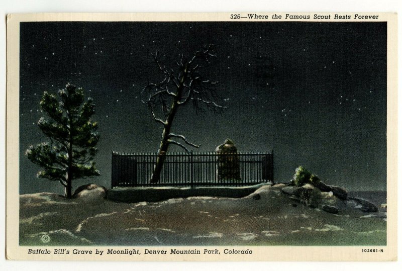 Buffalo Bill's Grave Mooonlight Denver Mtn Park CO Postcard Standard View Card  