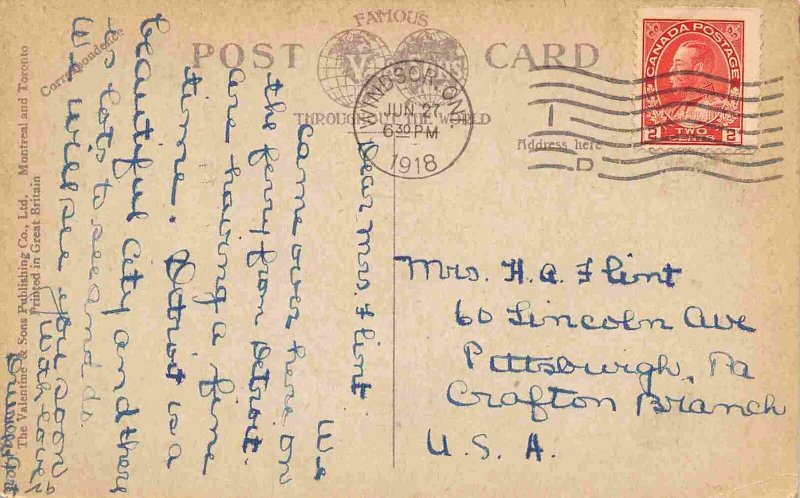 Sandwich Street Walkerville Ontario Canada 1918 postcard