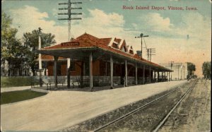 Vinton IA Rock Island Depot Train Station c1910 Postcard