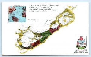 BERMUDA ~ Early MAP of ISLANDS w/Coat of Arms c1910s Postcard