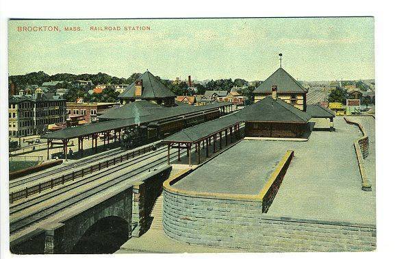 Brockton MA Railroad Station Train Depot Two Sides Postcard