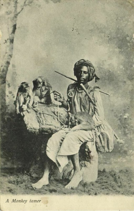 india, Native Juggler Juggling, Monkey Trainer (1908) Postcard