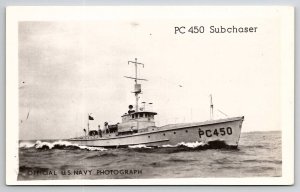 Submarine Chaser PC 450 U.S. Navy Photo RPPC Postcard W27