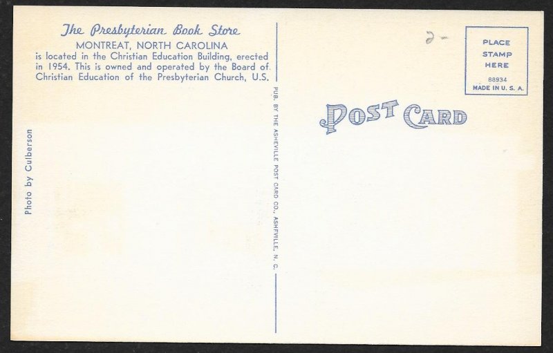 Presbyterian Book Store Montreat North Carolina Unused c1950s