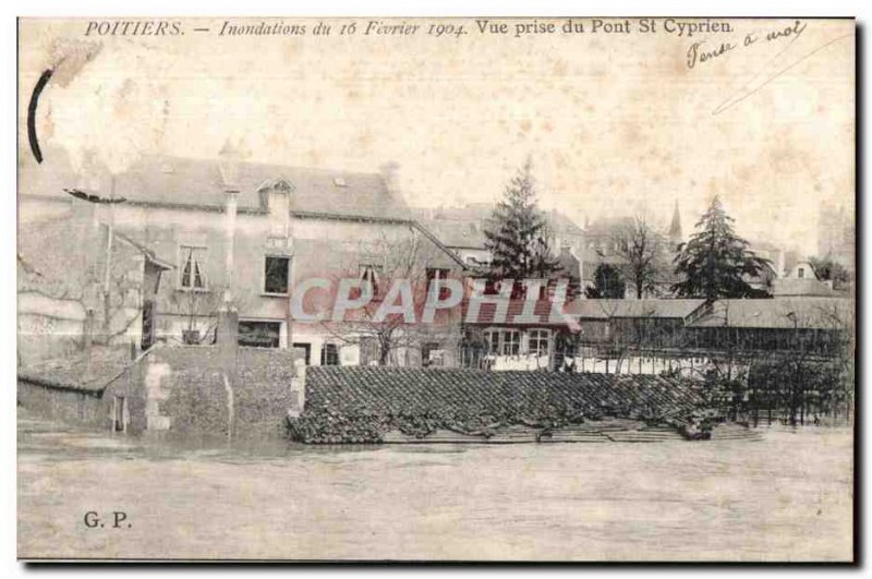 Old Postcard Poitiers floods of February 16 View from the Bridge St Cyprien