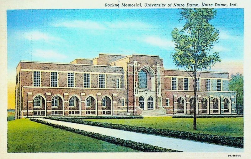 Knute Rockne Memorial University of Notre Dame Indiana Postcard 1945