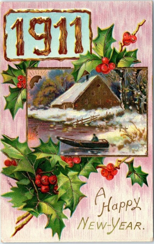 1911 Happy New Year year, dated 1911 design, used posted post card
