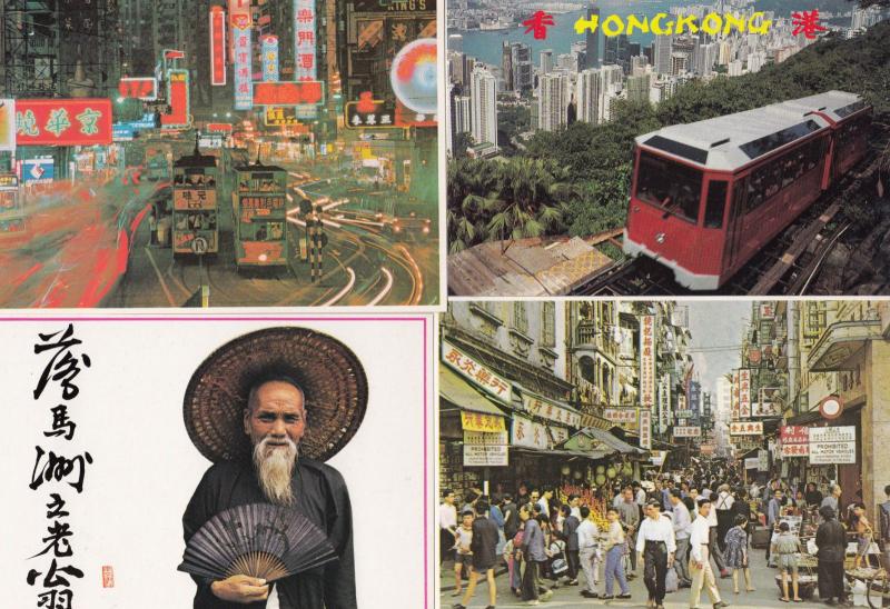 Hong Kong Markets Lukmachow Old Man Hennessy Road Tramway 4x Postcard s