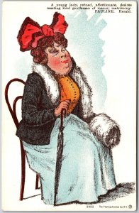 Fat Lady Sitting On Chair Young Lady Refined Affectionate Comic Card Postcard