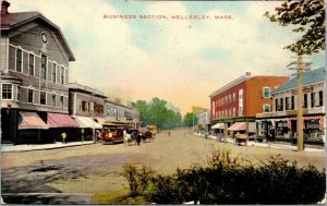 Vtg Wellesly Massachusetts MA Business Section Street View 1910s Postcard