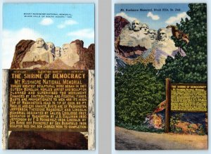 2 Postcards MT. RUSHMORE, Black Hills SD ~ THE SHRINE of DEMOCRACY 1940s Linen