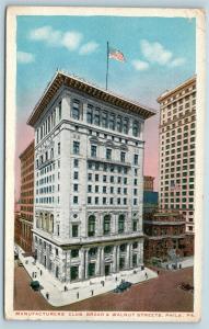 Postcard PA Philadelphia Manufacturer's Club Broad & Walnut Streets 1919 I24