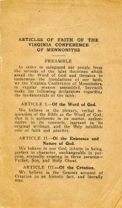 Pamphlet -  Articles of Faith of the Virginia Conference of Mennonites  (8pp)