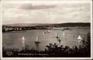 Christiania Denmark Oscarshal View Sailboats Sailing Real Photo Vintage Postcard